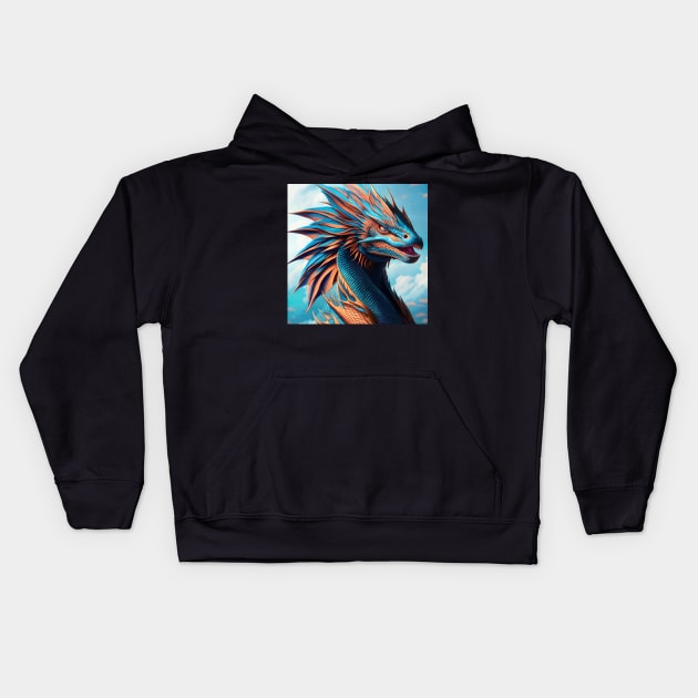 Ferocious Blue and Orange Frilled Dragon Kids Hoodie by dragynrain